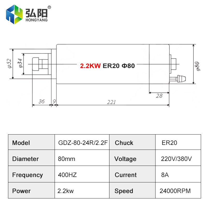 HONGYANG Compact Water Cooled  - Cnc Spindle Motor review and price